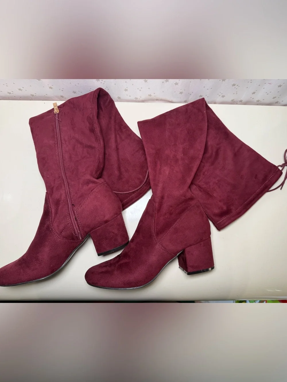 Women's Over-the-Knee Block Heel Boots - Burgundy